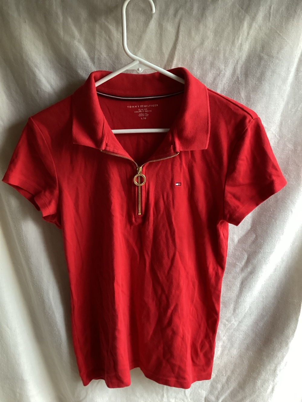 Tommy Hilfiger Red Short-Sleeve Zip Polo